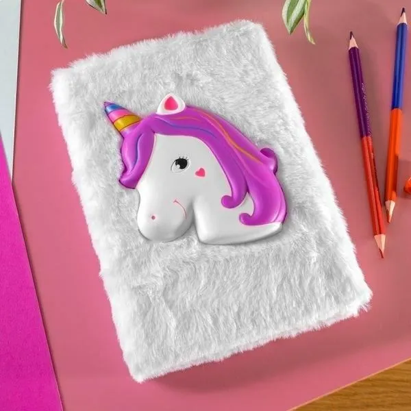 Agenda - Licorne - Personnalisable - Couverture en fourrure - Antistress - Multicolore-1