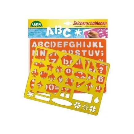 Jeu créatif - LENA - Set pochoirs plastique - Alphabet, Chiffres, Formes - 2 pochoirs - Mixte-0