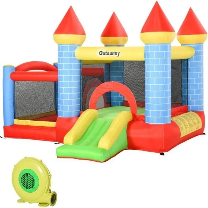 Château gonflable enfant - Outsunny - toboggan, trampoline, piscine, panier - dim. 2,8L x 2,6l x 2,1H m-0