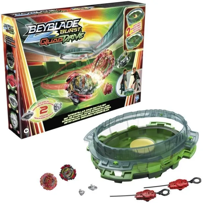 Set de combat Beyblade Burst QuadDrive avec arène Beystadium Interstellar Drop, 2 toupies de compétition-1