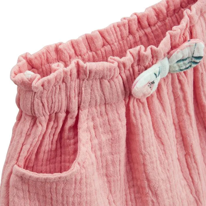 Jupe enfant - Caraïbes - Rose - Gaze de coton - Taille élastiquée - Poches pratiques-2