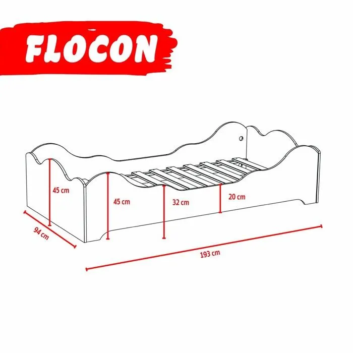 Lit FLOCON 90x190 cm + sommier /Blanc-3
