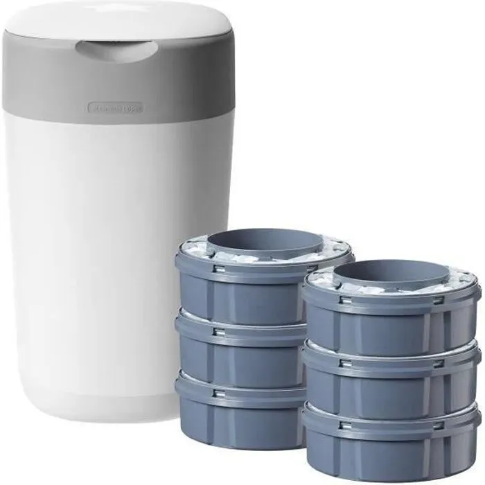 Tommee Tippee Starter-Set Twist & Click Sangenic Tec Poubelle à Couches + 6 Cassettes, Protection Anti-Odeur Et Anti-Germe Garantie-0