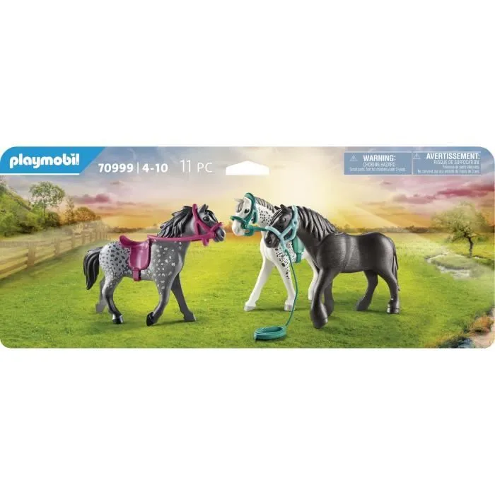 PLAYMOBIL - 70999 - 3 chevaux : Frison, Knabstrupper et Andalou - Avec 1 selle et 3 licols-1