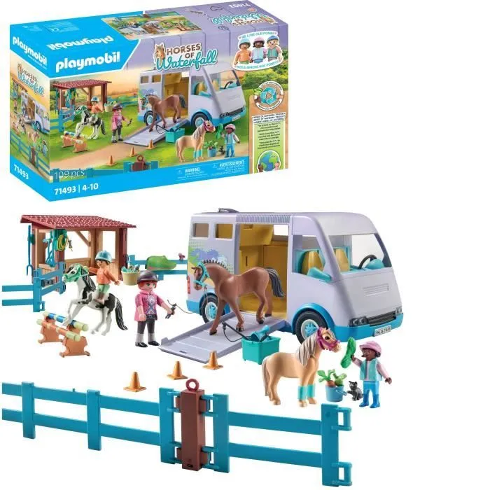 PLAYMOBIL 71493 Van pour cheval et poneys avec enclos, Horses of Waterfalls, 109 pièces, Dès 4 ans-2