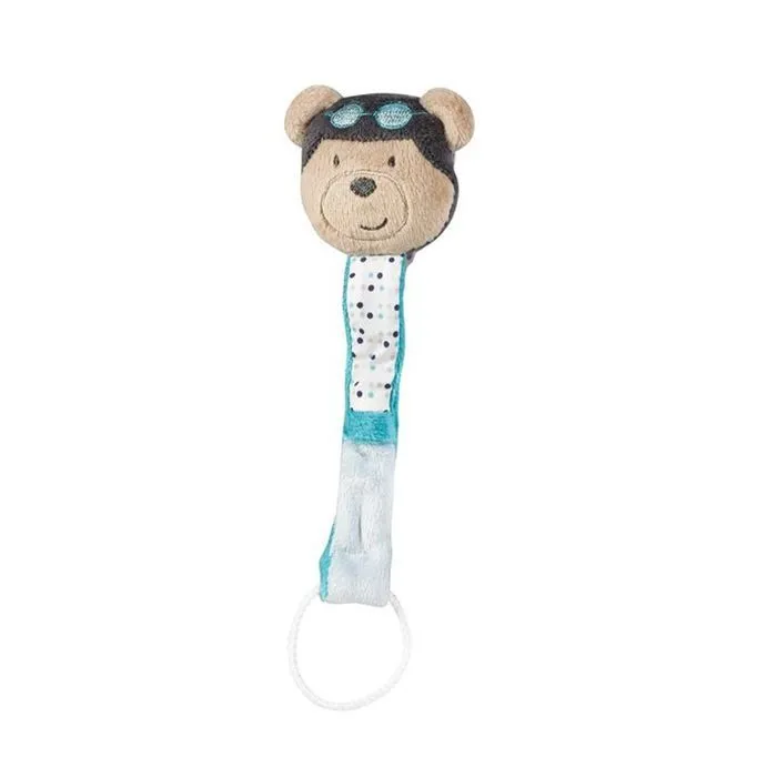 Attache-tétine bébé en coton ours - LAZARE - Prévient les pincements de doigts - Bleu - Dès la naissance-0