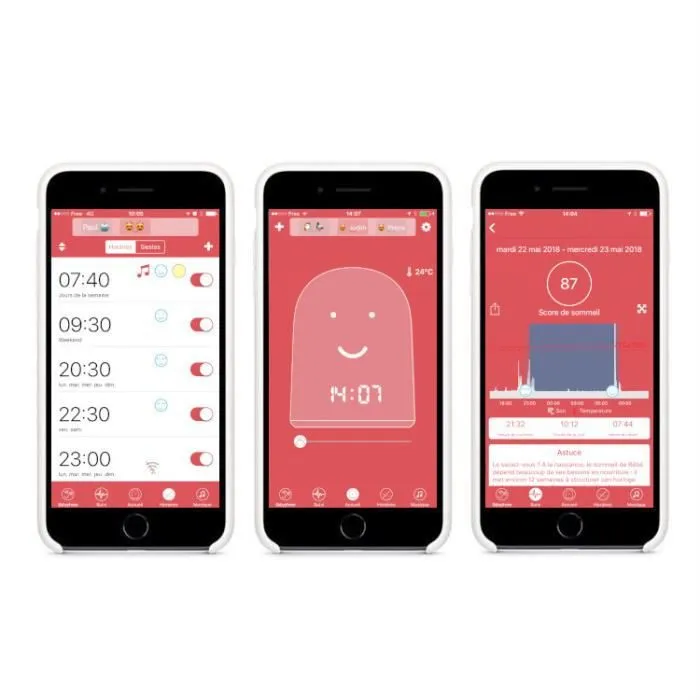 Réveil enfant éducatif REMI - Babyphone - Veilleuse & Berceuse - Suivi du Sommeil - Rouge-3