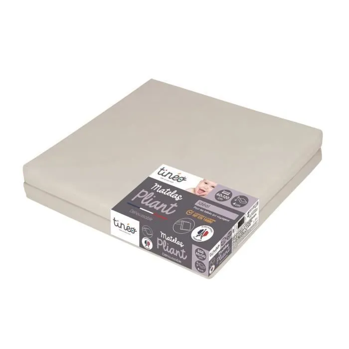 Matelas Bébé Pliant 60x120x4cm - 2 Parties - Couchage D'appoint - Déhoussable - Fabriqué En France-4