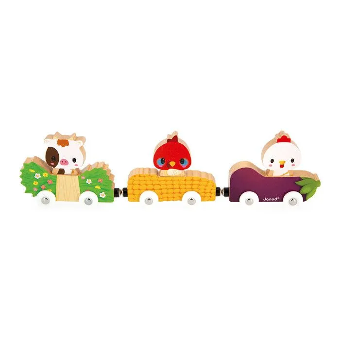 Animaux de la Ferme Magnétiques - Jouet d'Éveil - 3 Véhicules + 3 Animaux en Bois - Jeu en Bois FSC - Dès 18 Mois-0
