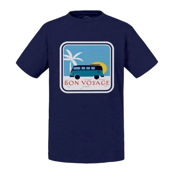 T-shirt Enfant Bleu Bon Voyage Van Voyage Plage camping mer-0