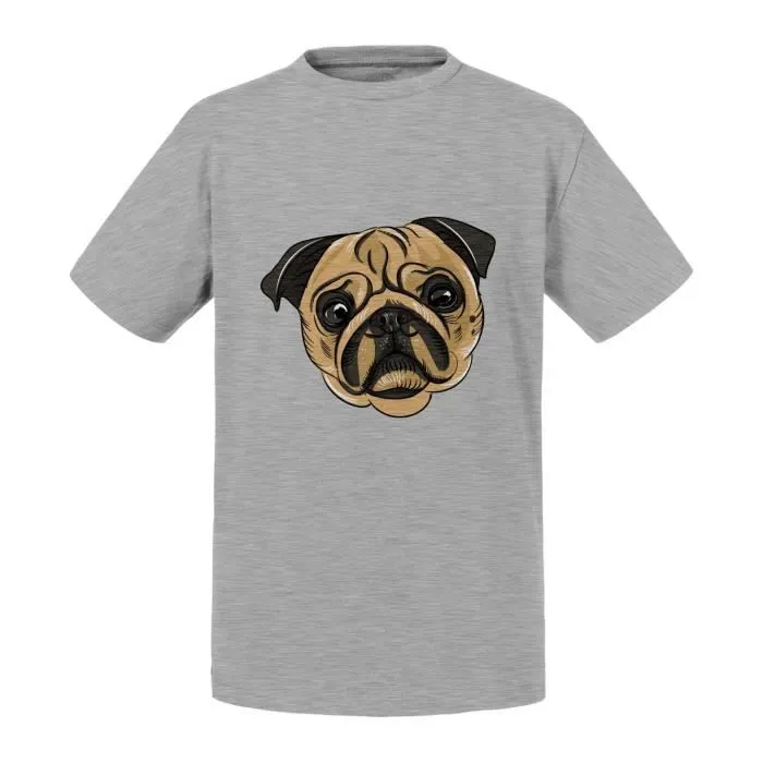 T-shirt Enfant Noir Carlin Pug Petit Chien Dessin Art Mignon-0