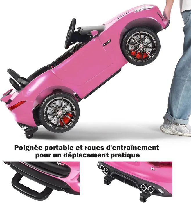 Jaguar Voiture Électrique 12V/4,5 pour Enfants 3-8 Ans, Télécommande 2.4G, 3-5 km/h,2 Moteur, MP3, USB, TF, Récit Rose-5