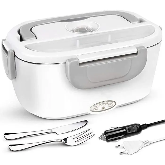Lunch Box Gamelle Chauffante Électrique pour Voiture Camion Bureau Travail 220V+12V, Chauffe en Quelques Minutes(gris)-0