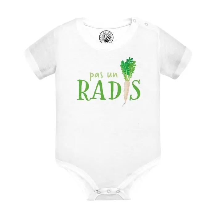 Body Bébé Manche Courte Blanc Pas un Radis Humour Argent Légume Jardin-0