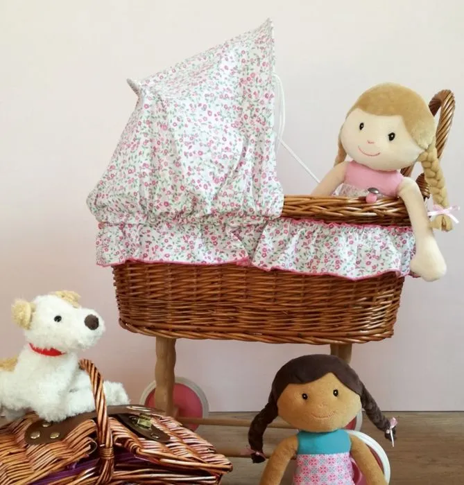 Landau pour poupée en osier Egmont Toys - Garniture à fleurs - Rose - Pour enfants à partir de 3 ans-1