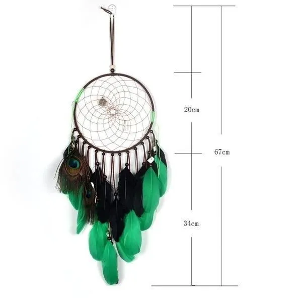 Attrape-Rêve - Non spécifié - Modèle Plumes de Paon - 67 cm - Noir et Vert - Capteur de rêves-2