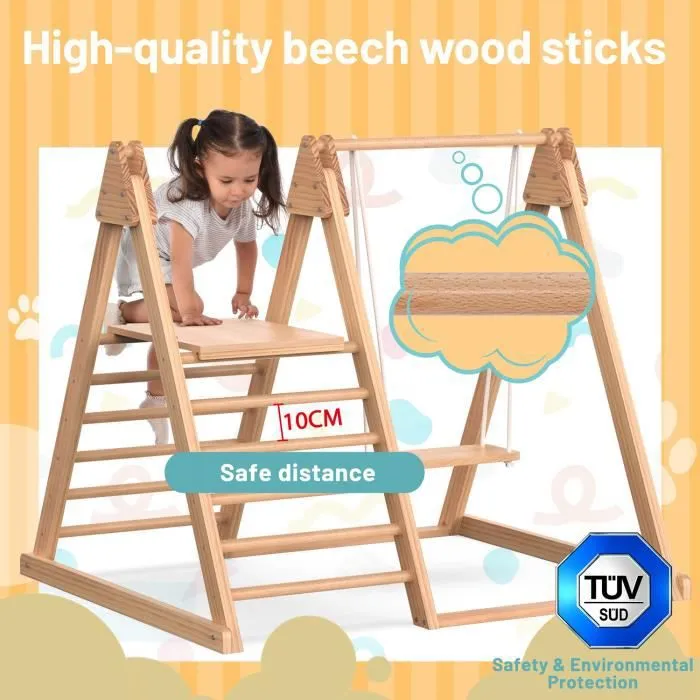 Aire de jeux d'intérieur - MODERNLUXE - 3 en 1 - Bois massif - 30 kg - Pour enfants à partir de 3 ans-2