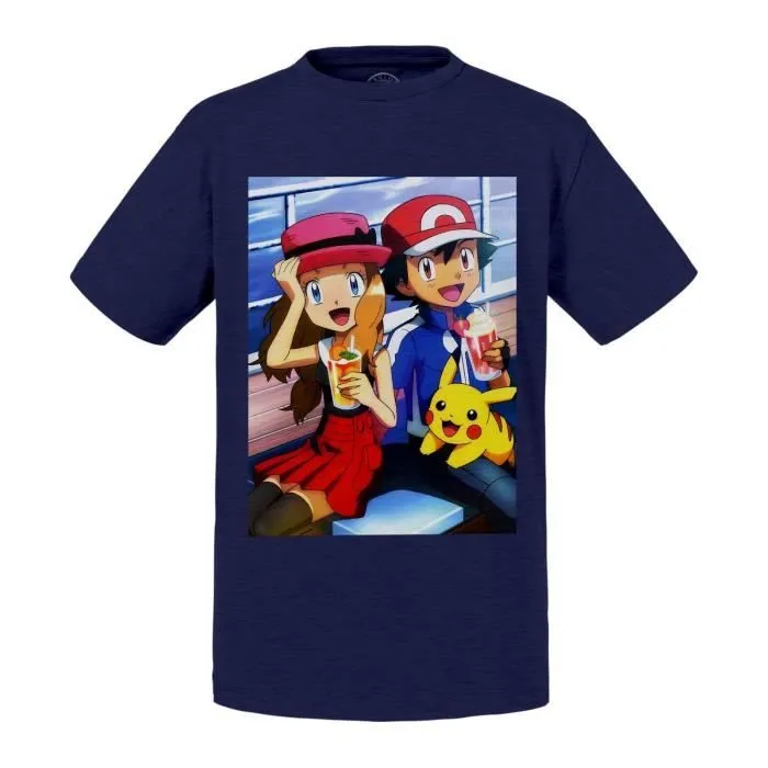 T-shirt Enfant Bleu Pokemon Dessert Boisson Pikachu Anime Jeux video-0