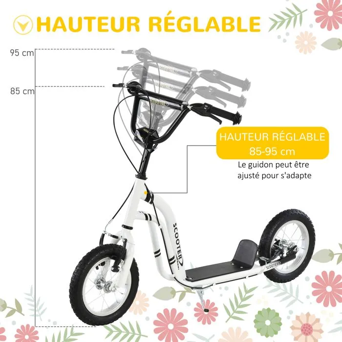 HOMCOM - trottinette - Métal - 120x58x95cm - Blanc-4