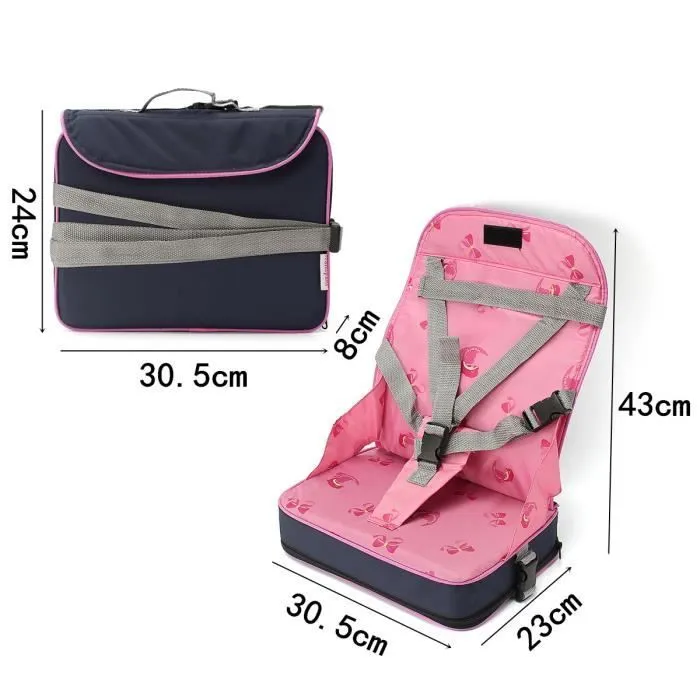 Réhausseur Siège de Table Pliable Portable + 5-Point Harnais Sécurité Chaise Repas Voyage - Bébé Enfant - Rose-1