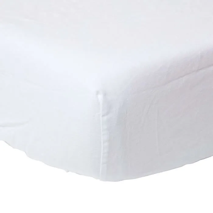 Drap-housse - Blanc - 90 x 190 cm - Lin lavé - Coton - Grand bonnet-0