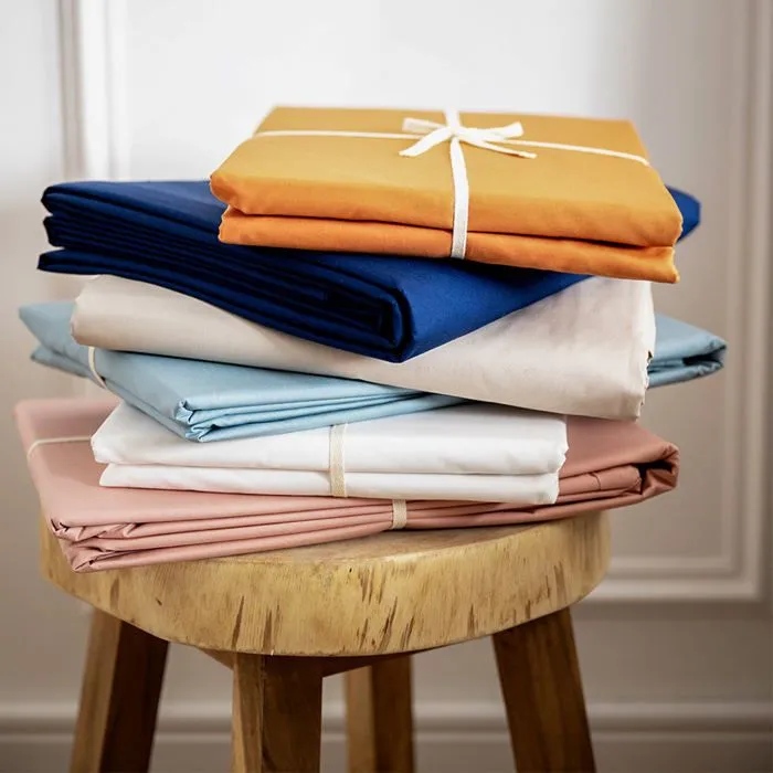 Drap housse percale de coton - 6 coloris au choix - Bleu gris / 140x200-1