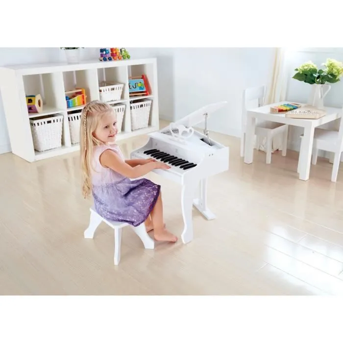 Piano jouet électronique en bois - HAPE - Blanc - 30 touches - Tabouret inclus-2