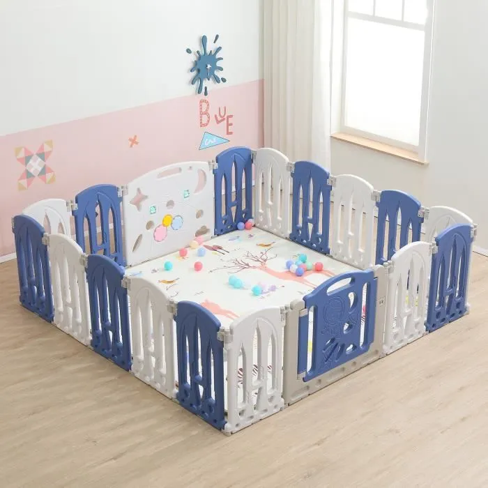XMTECH Parc Bébé en Plastique 16 + 2 Panneaux d’Activité et Porte Barrière Sécurité Enfant 196x190cm Clôture Pliant de Protection-3