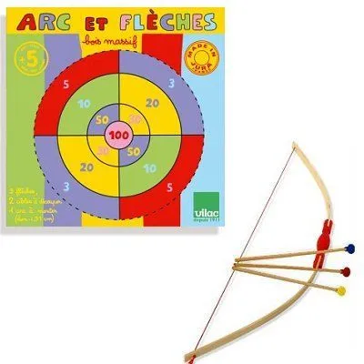 Arc en bois pour enfant VILAC - 3 flèches avec cible intégrée-0