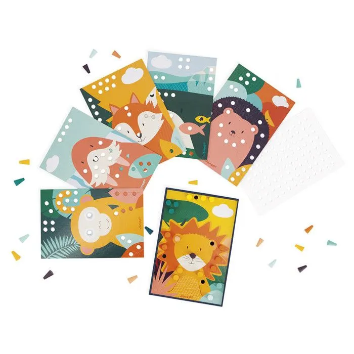 Jouet d'éveil - JANOD - Mosaïques en Bois - 6 Cartes Perforées - 70 Pions Colorés - Dès 3 ans-2