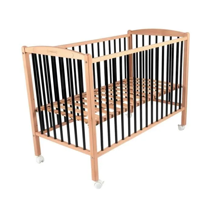 Lit bébé évolutif Combelle - Arthur bicolore noir - 60x120cm - Hauteur réglable - Roulettes-0