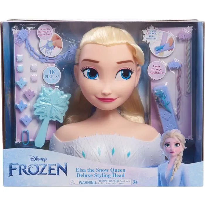 Tête à coiffer - REINE DES NEIGES - Tête à Coiffer Elsa Deluxe - Extensions, accessoires coiffure et color reveal, à partir de 3 ans-0