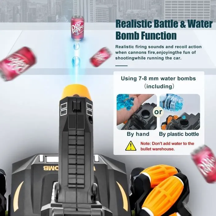 RC Panzer - Voiture télécommandée - Méca rotative à 360 ° - Tire des bombes à eau RC avec musique et LED - 3 paquets de bombes [577]-1