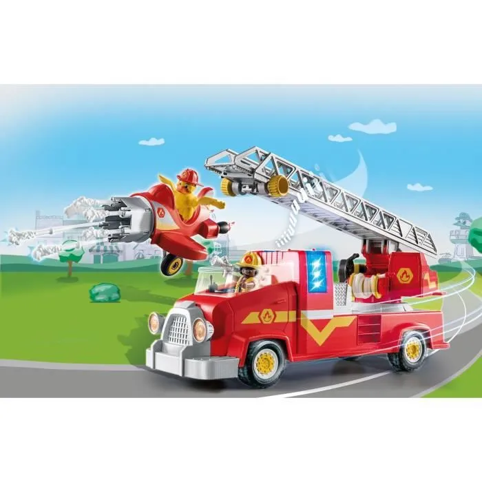 PLAYMOBIL - 70911 - DUCK ON CALL - Camion de pompier avec échelle extensible et avion détachable-1