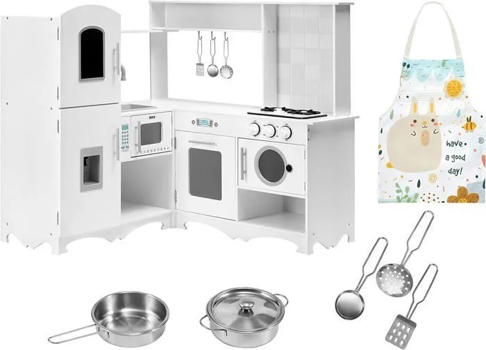 Mamabrum Grande Cuisine Enfant en Bois XXXL- Imitation- Cuisine Forme L Accessoires- Réfrigérateur Four Micro-ondes Armoires-0