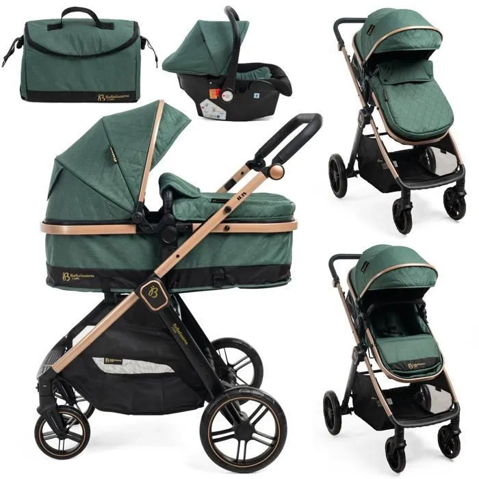 BEBELISSIMO - Poussette combinée trio 3 en 1 - siège auto 0+ IRIS – nacelle – dès la naissance – jusqu’à 22kg  - vert-0