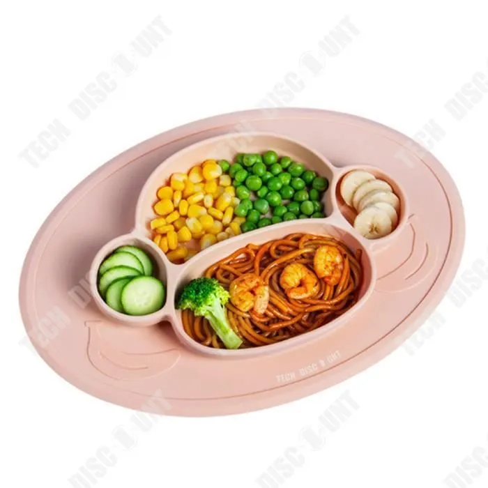 TD® Assiette à dîner divisée en silicone Singe de dessin animé Ensemble de couverts pour enfants Bol alimentaire complémentaire-0