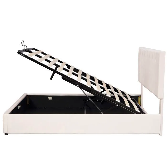 ModernLuxe Lit coffre adulte 140x200cm, lit double contemporain, en velours, avec sommier + espace de rangement, beige-5