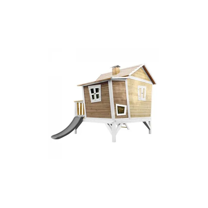 Maison Enfant avec Toboggan Gris - AXI - Emma - Bois - Marron & Blanc-4