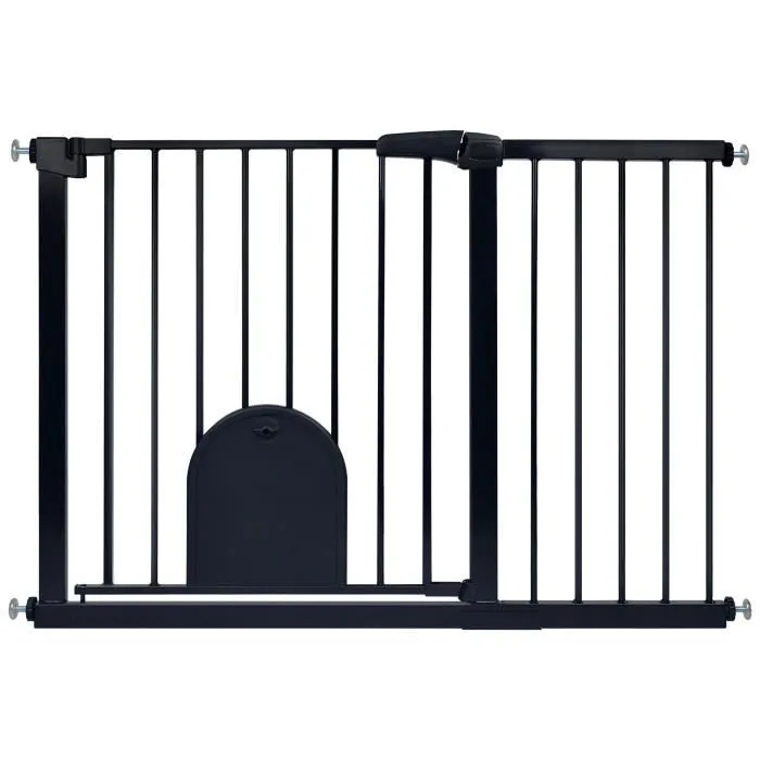 UISEBRT 105-115cm Extensible Barrière de Sécurité avec Chatière Fermeture Automatique sans Perçage pour Enfants et Animaux Noir-0