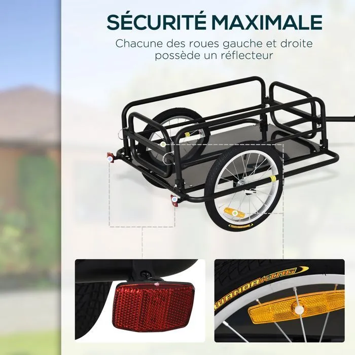 HOMCOM Remorque vélo remorque de transport pour vélo pliable 70L 139L x 71,5l x 49H cm barre d'attelage universelle acier noir-4