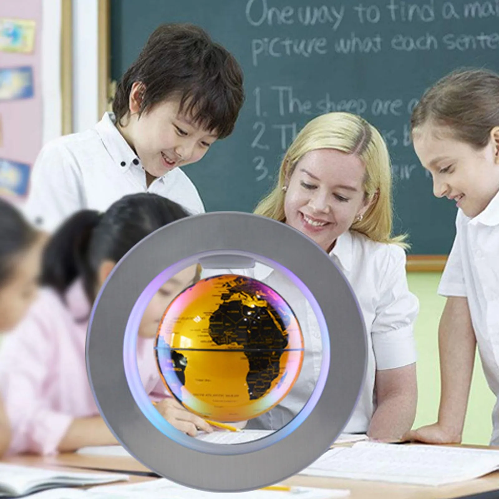 TD® Globe terrestre lumineux enfant magnétique vintage interactif français lévitation led espace boule de 6 pouces lampe de couleur-2