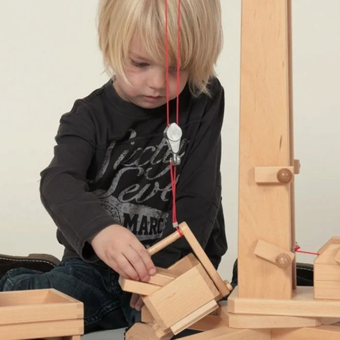 Grue à tour en bois - Fagus - Avec poulie et cordes - Pour enfant de 3 ans et plus - Utilisation intérieure-1