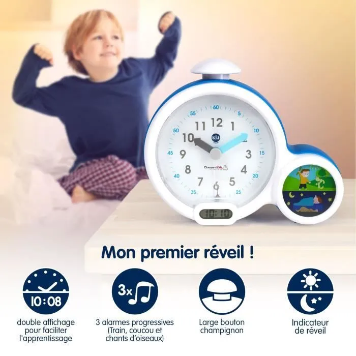 Réveil Enfant Éducatif Kid'Sleep - Claessens'Kids - Veilleuse Musicale - Jour/Nuit - Bleu-4