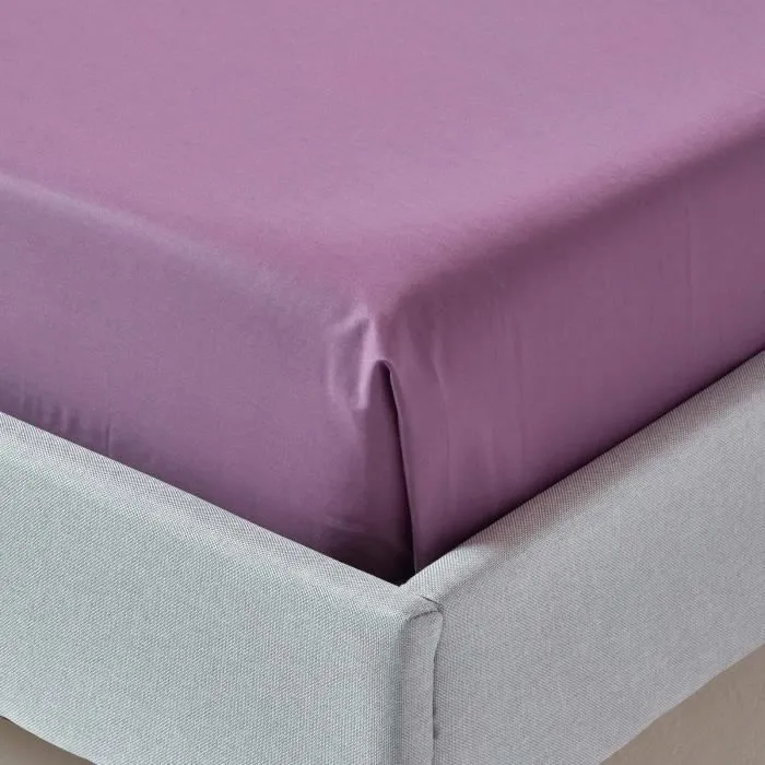 Drap plat uni 100% coton égyptien 200 fils coloris raisin 180 x 290 cm-2