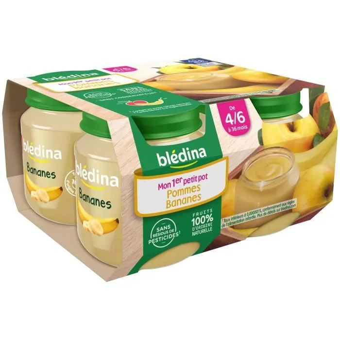 BLEDINA Petits pots Pommes et bananes - 4x130 g - Dès 4/6 mois-1