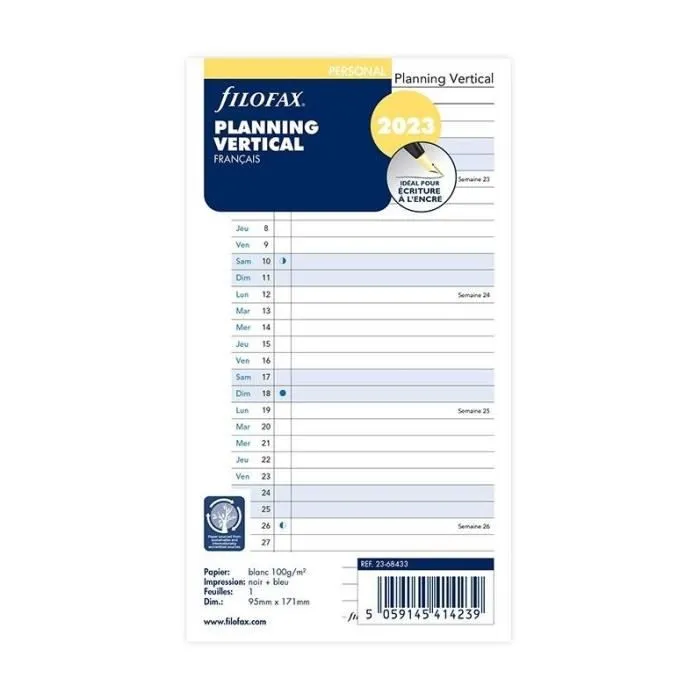 Recharge - FILOFAX - Personal 2023 - Blanc - 1 semaine sur 2 pages - Planning Annuel Vertical-0