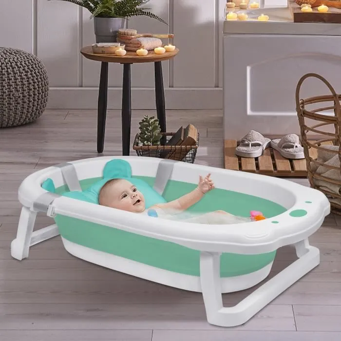 LARS360 Baignoire Pliable Bébé Pliante avec Coussin de Bain Baignoire Bébé Ergonomique pour Bébés et Nouveau-nés (Vert)-3
