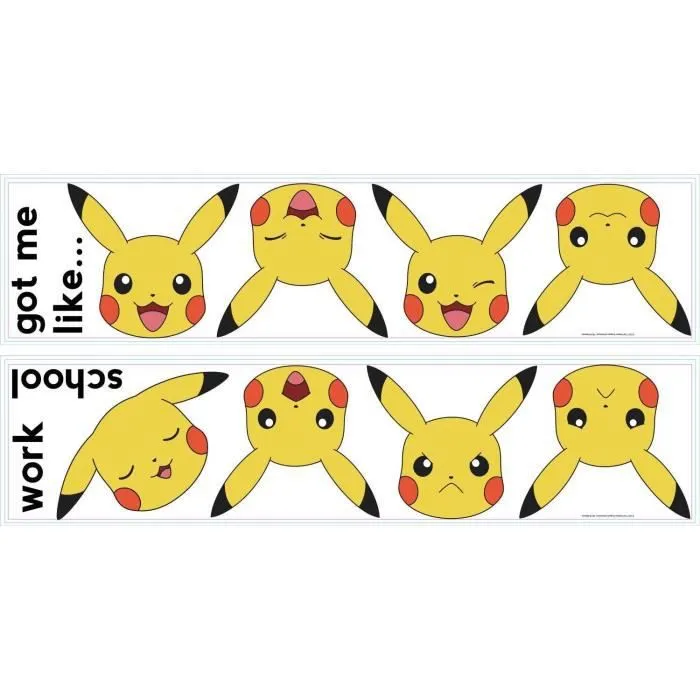 Stickers repositionnables émotions de Pikachu Pokemon Nintendo 22,9CM X 92,7CM-2
