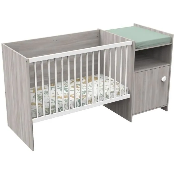 Lit bébé combiné - 120x60cm - Evolutif en 90x190cm - Babyprice Up - Chêne - Avec commode à langer 1 porte-0